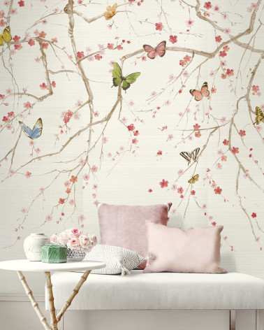 Murales Butterfly Delight  Grasscloth  de Wallquest estilo Flores