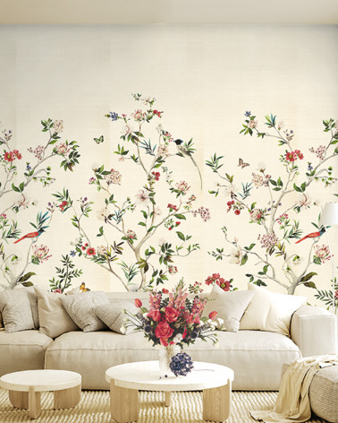 Murales Chinoiserie Magnolia Grasscloth Mural de Wallquest estilo Arboles