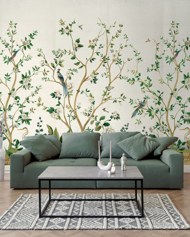 Murales Heron Botanical Grasscloth Mural de Wallquest estilo Flores