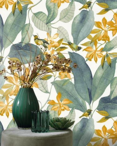 Papel Pintado con estilo Botánico modelo DELICACY BIRDSONG de la marca Casadeco